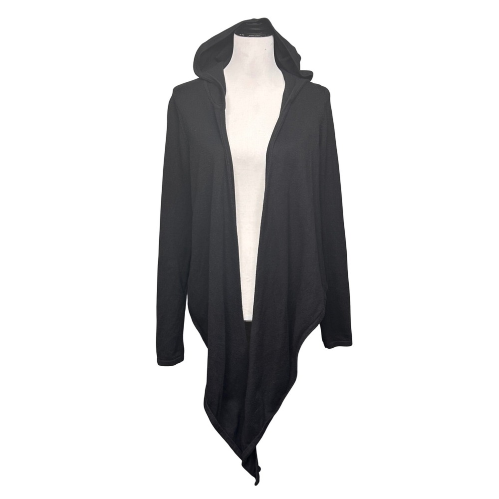 Context Cardigan Women Large Black Cotton Cashmere Hooded Open Front Witchy Goth